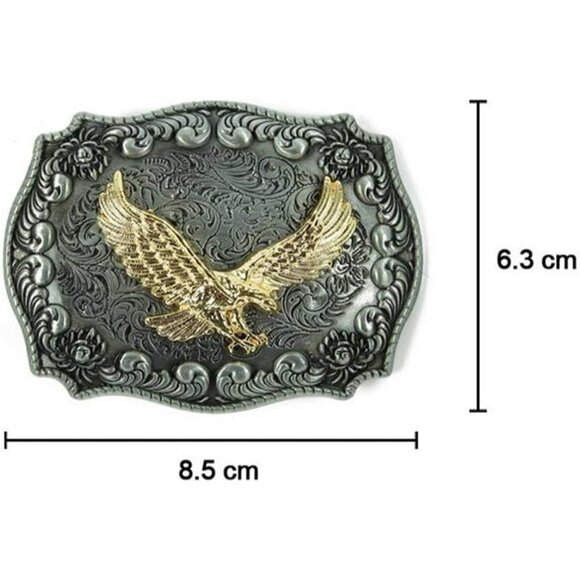 Men's Black/Gold American Cowboy Rodeo Small Eagle Flag Western Belt Buckle - Picture 4 of 4